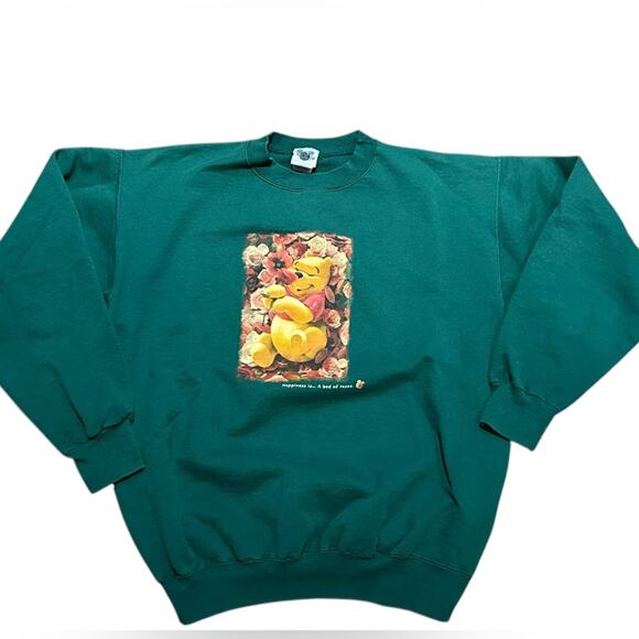 Vintage Disney Store Winnie the Pooh Green Sweatshirt Womens Medium Made in USA - Picture 1 of 8